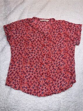 grand & greene Red Multi-Spot Short-Sleeve Button Front Blouse